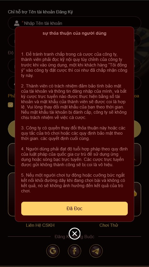 Điều Khoản Và Điều Kiện 3WIN Được Bố Cục Rõ Ràng Trên Giao Diện Mobile